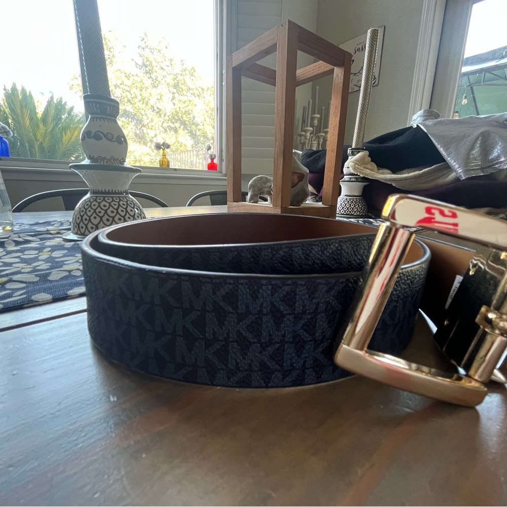 Michael Kors Blue and Brown Monogram Belt
